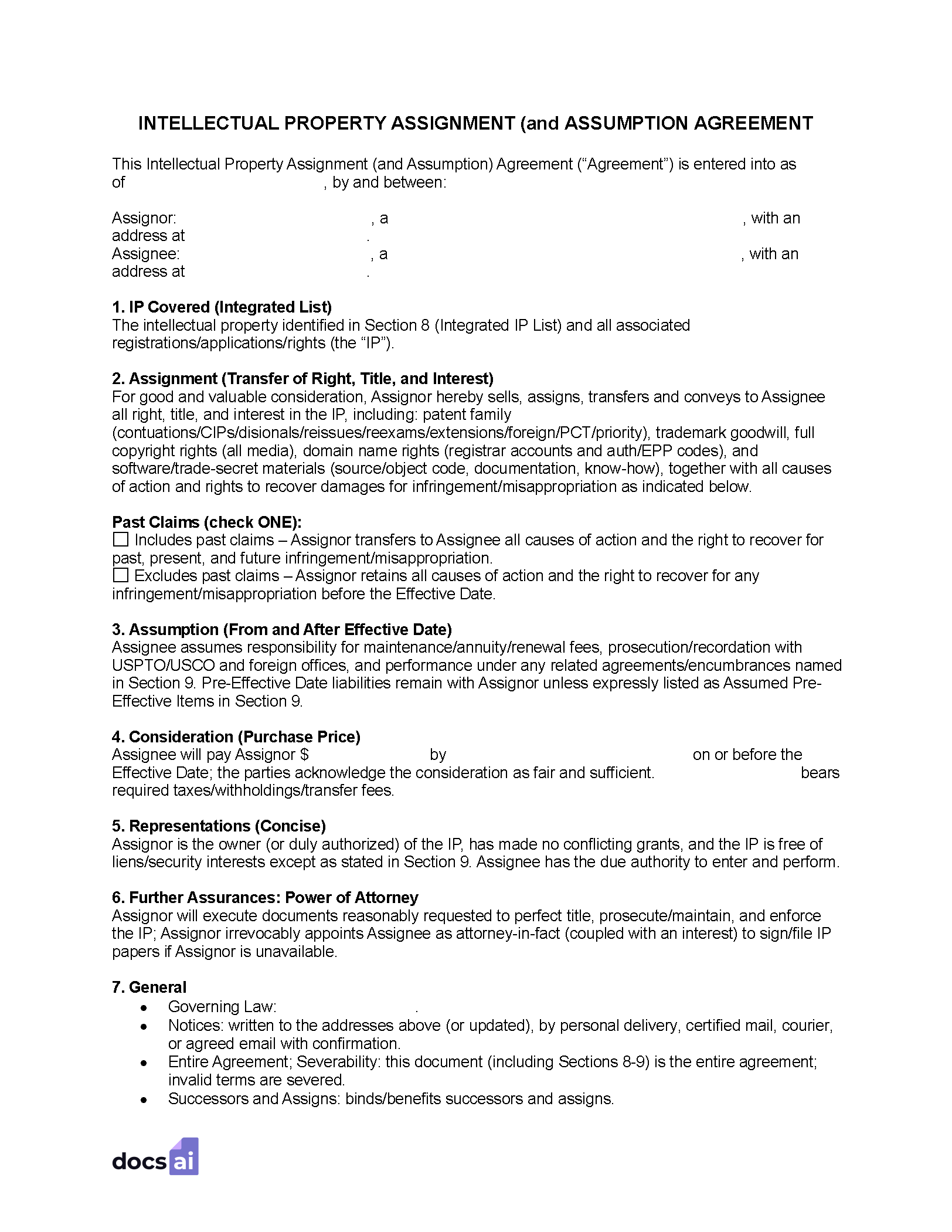 Intellectual Property (IP) Assignment Generator - Docs.ai