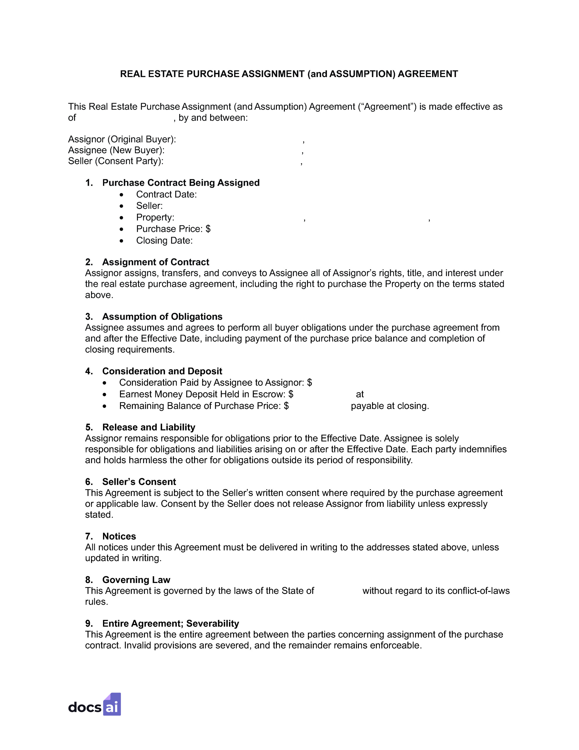 Real Estate Purchase Assignment Generator - Docs.ai
